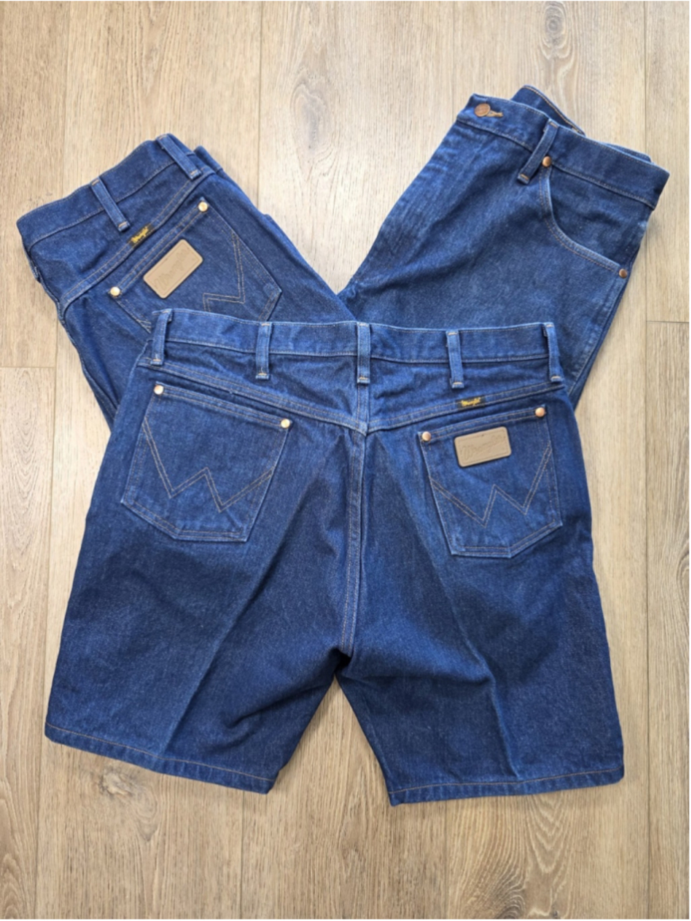 Lot 3 Wrangler 13MWZ Cowboy Cut Denim Jorts 37x32 Western Shorts Altered 2 NWOT